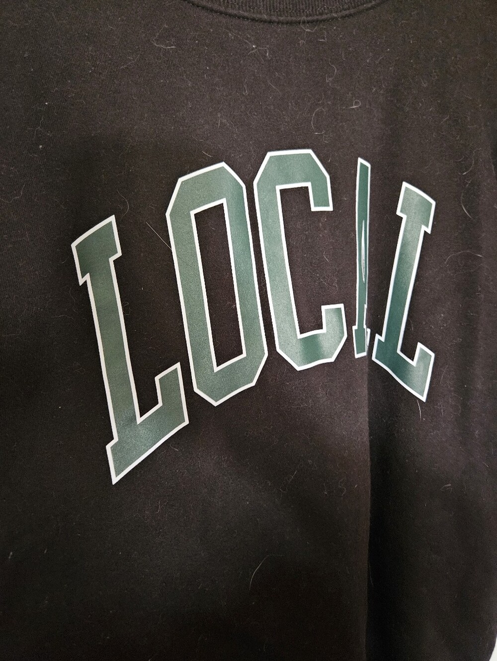 Zenana Outfitters Black Crewneck Sweatshirt with Teal LOCAL Graphic - Picture 2 of 4